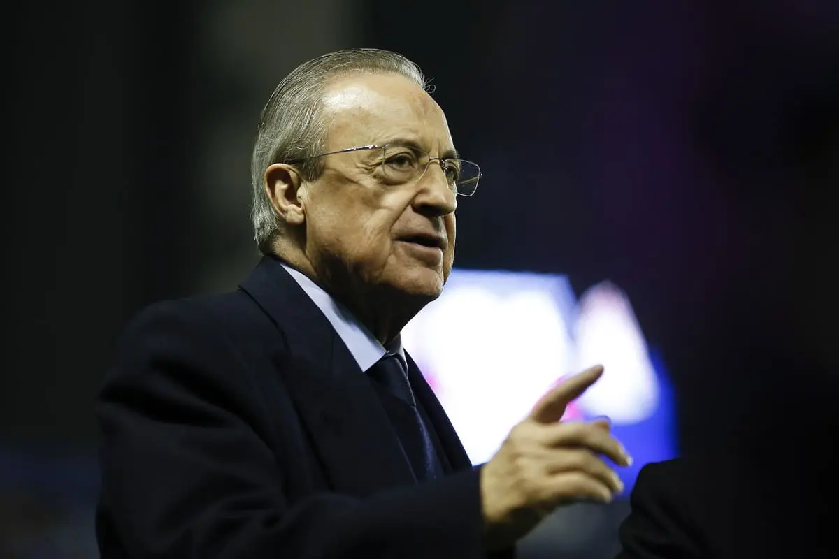 VALENCIA, SPAIN - FEBRUARY 22: Florentino Pérez, president of Real Madrid prior the Liga match between Levante UD and Real Madrid CF at Ciutat de Valencia on February 22, 2020 in Valencia, Spain. (Photo by Eric Alonso/Getty Images)